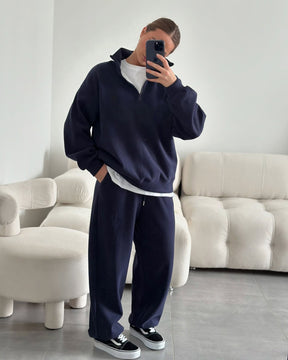 C56300  Women's Oversized Half-Zip Sweatshirt & Drawstring Sweatpants Set