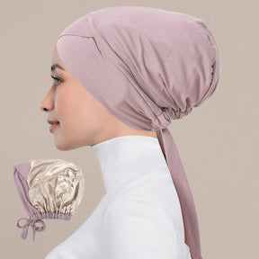 JN001  Plain Satin-Lined Polyester Tie Back Hijab Cap