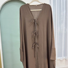 LR883  Tie-Waist Open-Front Polyester Dress