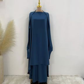 LR618  Plain Flared Abaya Dress Set - Casual Everyday Wear