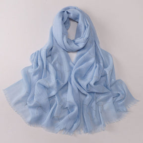 260602  Plain Soft Bamboo-Texture Yarn Short Fringe Hot-Fix Crystal Hijab