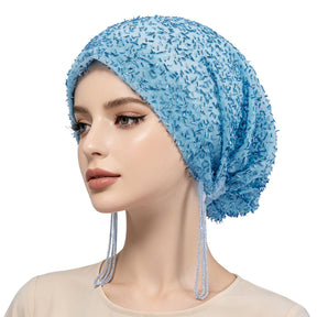 High-end boutique beaded tassels hat Polyester Hijab - Color Option