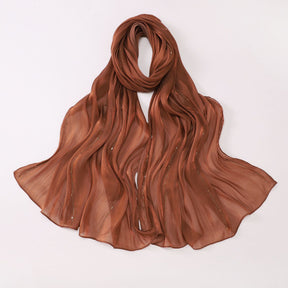 W-0513  Sea Island Silk Bright Silk Hijab with Rhinestone Lines