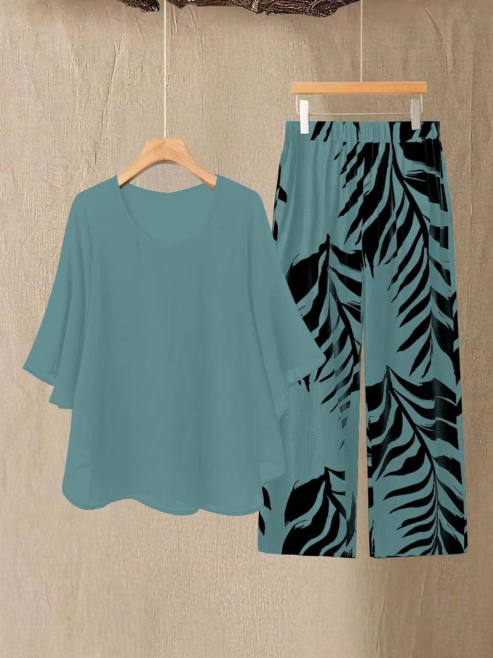 AL963438047152  Elegant Plus Size Chiffon Top & 4-Way Stretch Pants Set