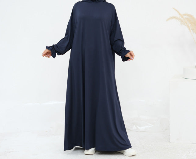 LR958  Plain Polyester Plus Size Long Sleeve Hooded Casual Dress