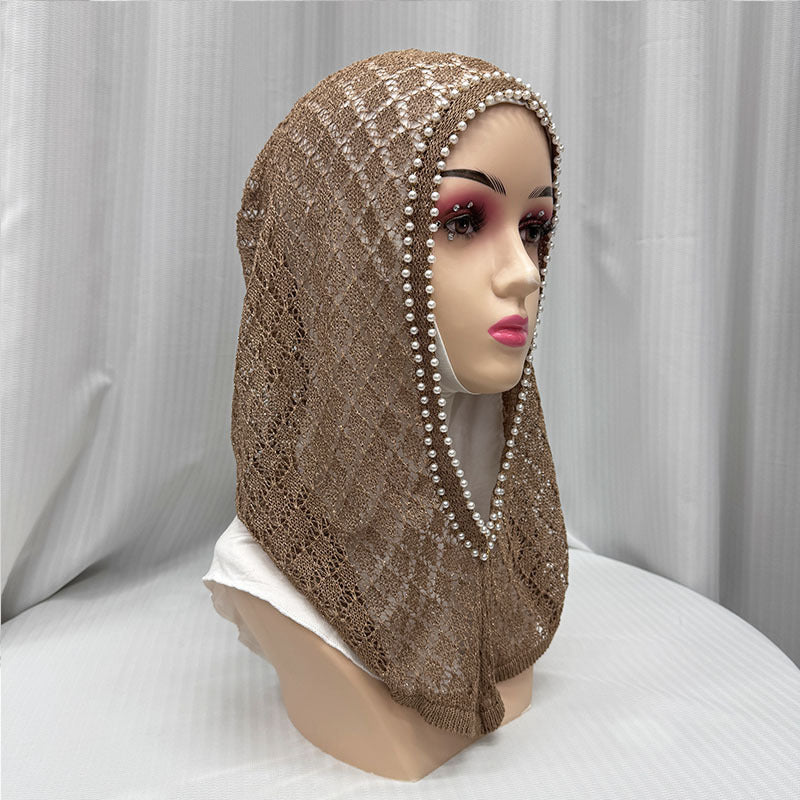 F053  Hollow-out Shiny Thread Beaded Headwrap Jersey Cap