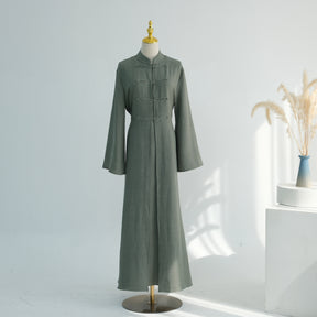 LR1124  Plain Solid Polyester Tie-Front Open Abaya Cardigan + Inner 2-Piece Set