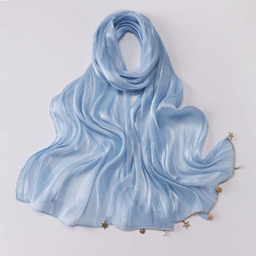 260302  Sea Island Silk Long Hijab with Handmade Chain