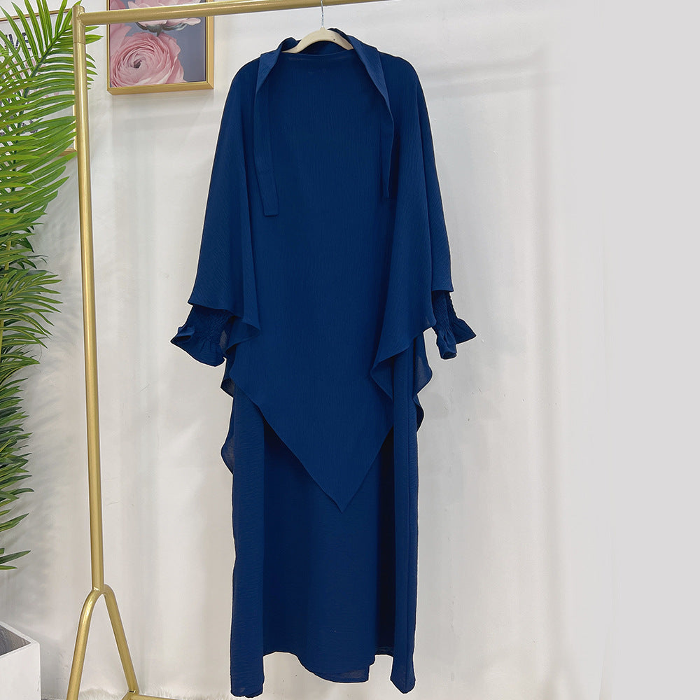 LR591+HJ907  Plain Dress with Single-Layer Hijab Set