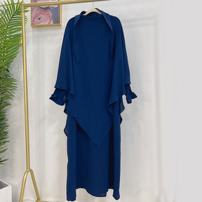 LR591+HJ907  Plain Dress with Single-Layer Hijab Set