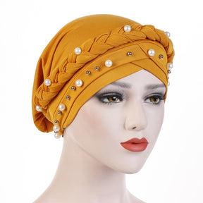 TJM-短辫大小珠 pearl hijab turban hat