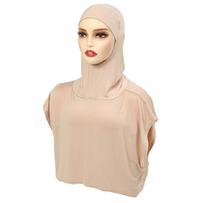 8227 Solid color one-piece hat Muslim headscarf with fake collar Pullover hat