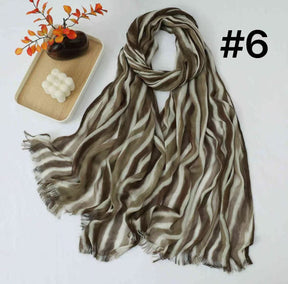 SS017  Striped Tie-Dye Modal Crinkle Hijab with Short Fringe