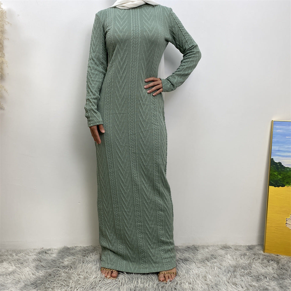 6435-1 plain Sweater base dress abaya