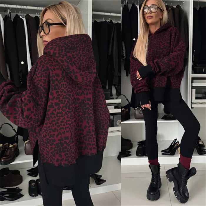M80070  Women's Plain Printed Hooded Sweatsuit Autumn Winter Set