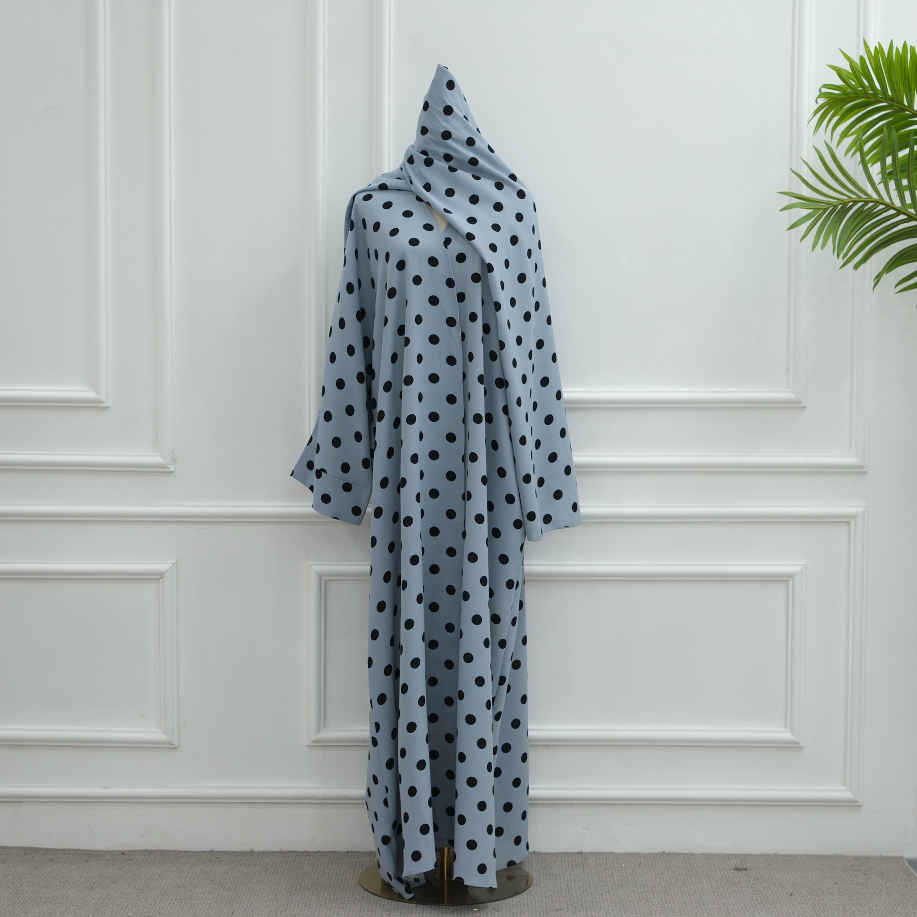 LR1119  Women's Vibrant Polka Dot Cardigan & Hijab 2-Piece Set