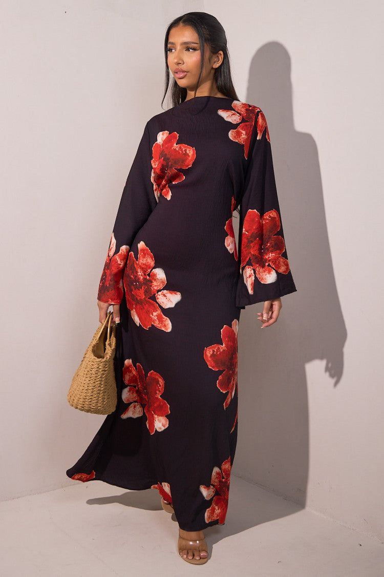 LR1063  Women's Printed Ankle-Length Dress with Slimming Waist