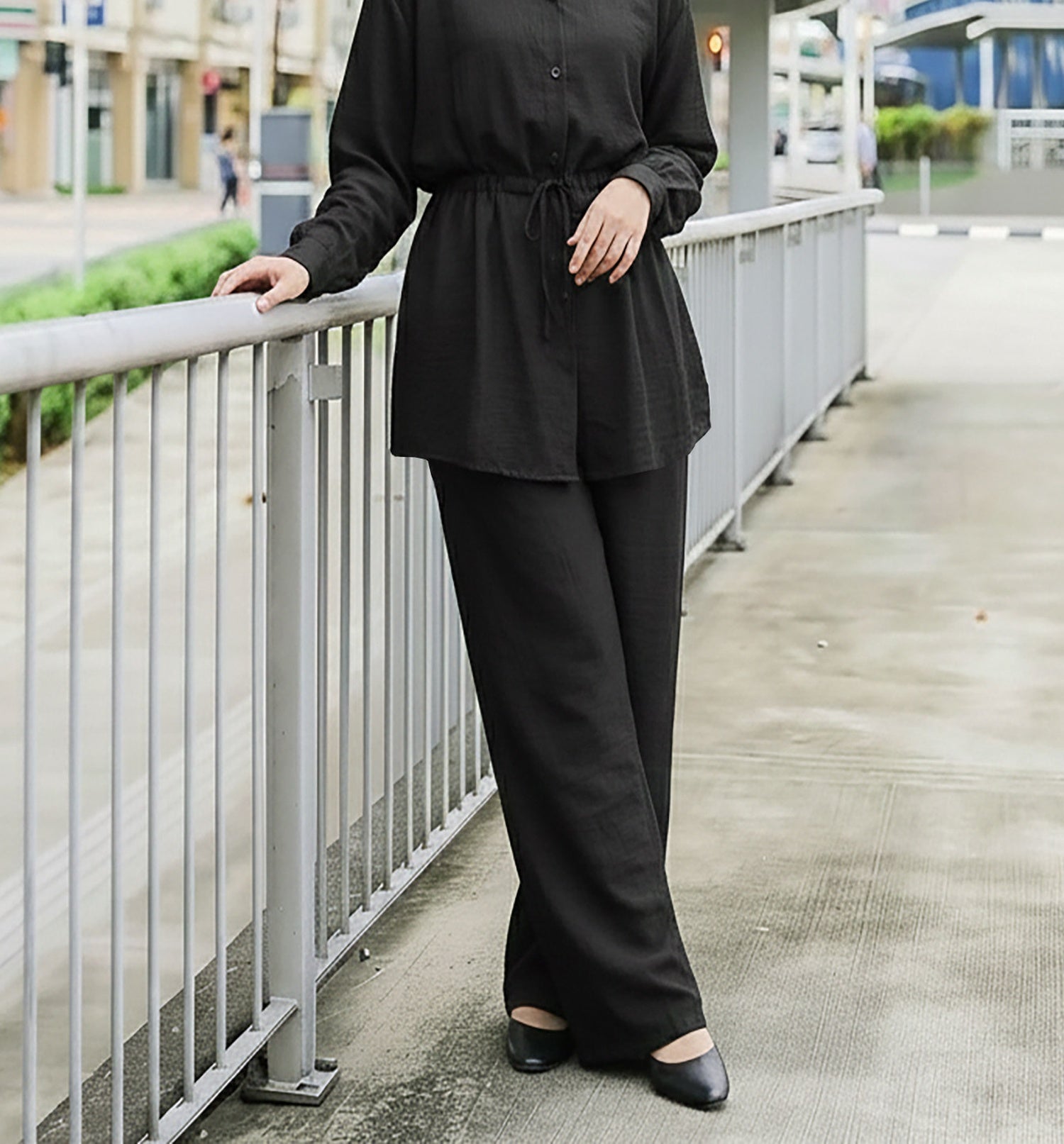 M369  Solid Color Fashion Long Sleeve Shirt and Wide Leg Pants Two Piece Set