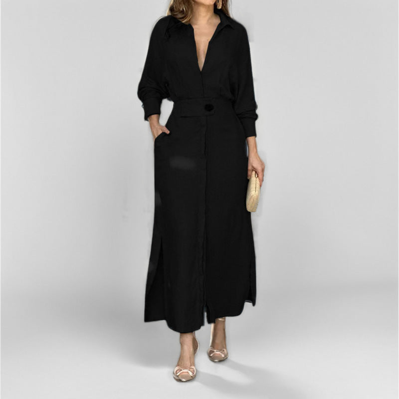 24543  Chic Spring Plain Tie-Waist Elegant Commuter Maxi Abaya Dress