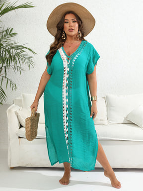 F200250 Hand-crocheted contrast color stitching beach dress