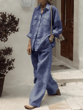 136  Women's Long Sleeve Shirt & Loose Pants Two-Piece Set for Autumn