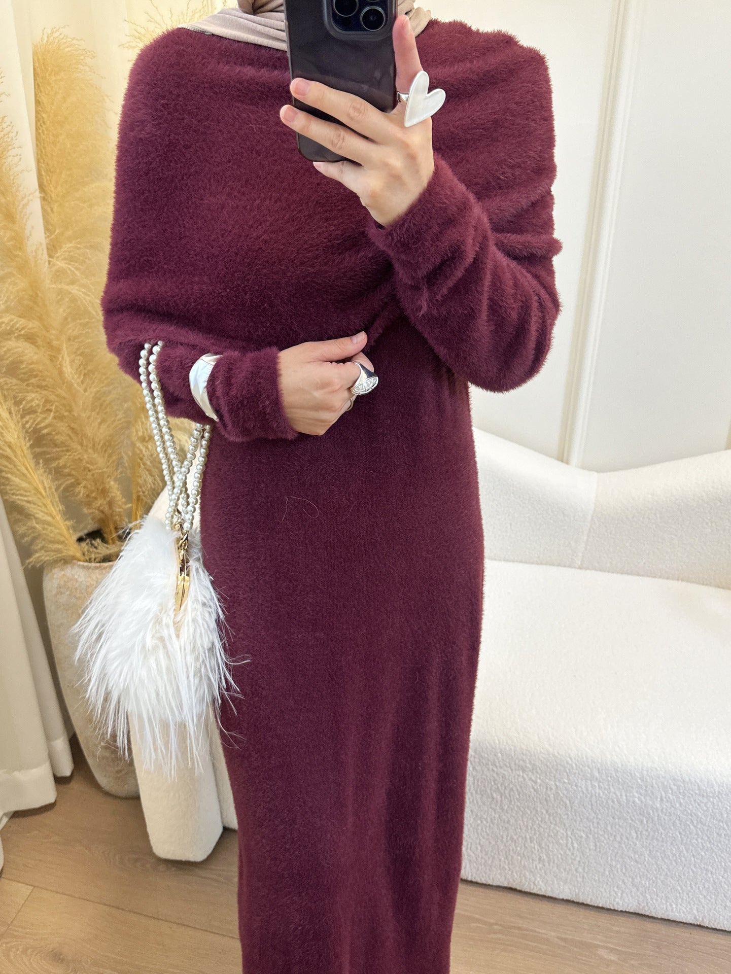 LR1085  2-Piece Plain Slim Fit Sweater Set with Shawl