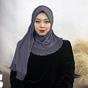 TD51-040  Plain Chiffon Pull-On Single-Layer Ruffle Hijab