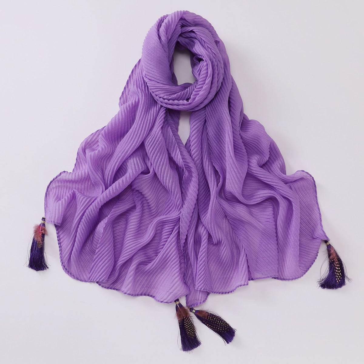 W-0112 plain TR tassel hijab scarf