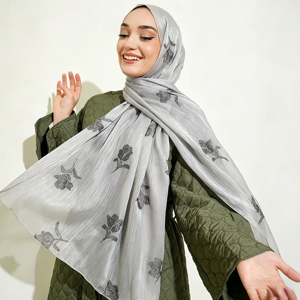 WJ103  Sea Island Silk Embroidered Sun Protection Hijab
