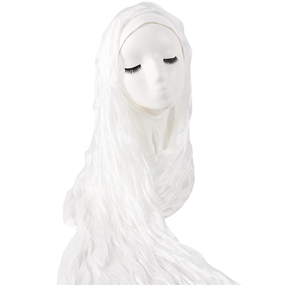 WJZH09  Plain Solid Polyester Crinkle Hijab with Inner Cap Set