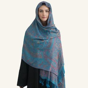 WJ005  Faux Cashmere Paisley Embroidered Tassel Scarf