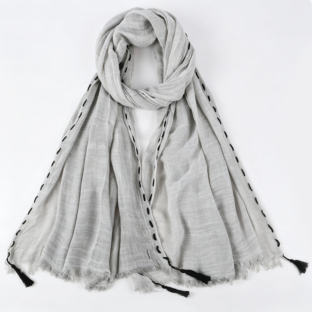 YC008  Crinkle Drawstring Polyester Fringe Tassel Hijab