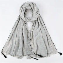 YC008  Crinkle Drawstring Polyester Fringe Tassel Hijab