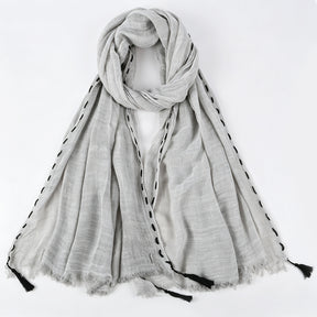 YC008  Crinkle Drawstring Polyester Fringe Tassel Hijab