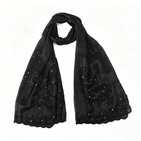 WJ115  Plain Embroidered Scallop Edge Sea Island Silk Hijab