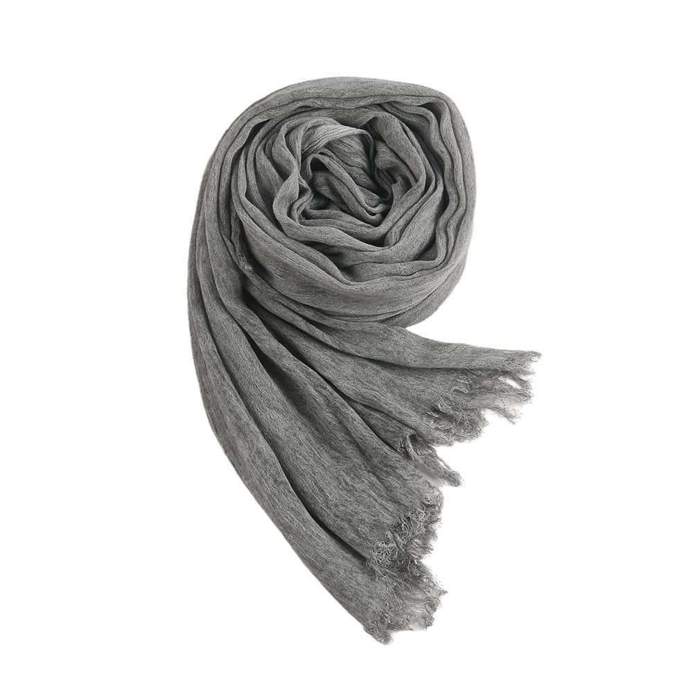 WJ070  Crinkled Rayon Scarf, Finished with Side Fringe