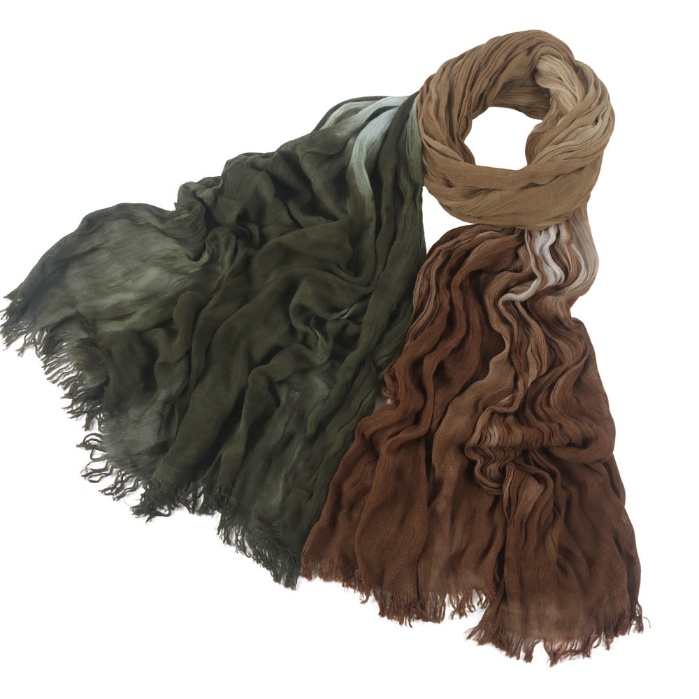 SS009  Modal Tie-Dye Oil Painting Style Two-End Fringed Crinkled Hijab