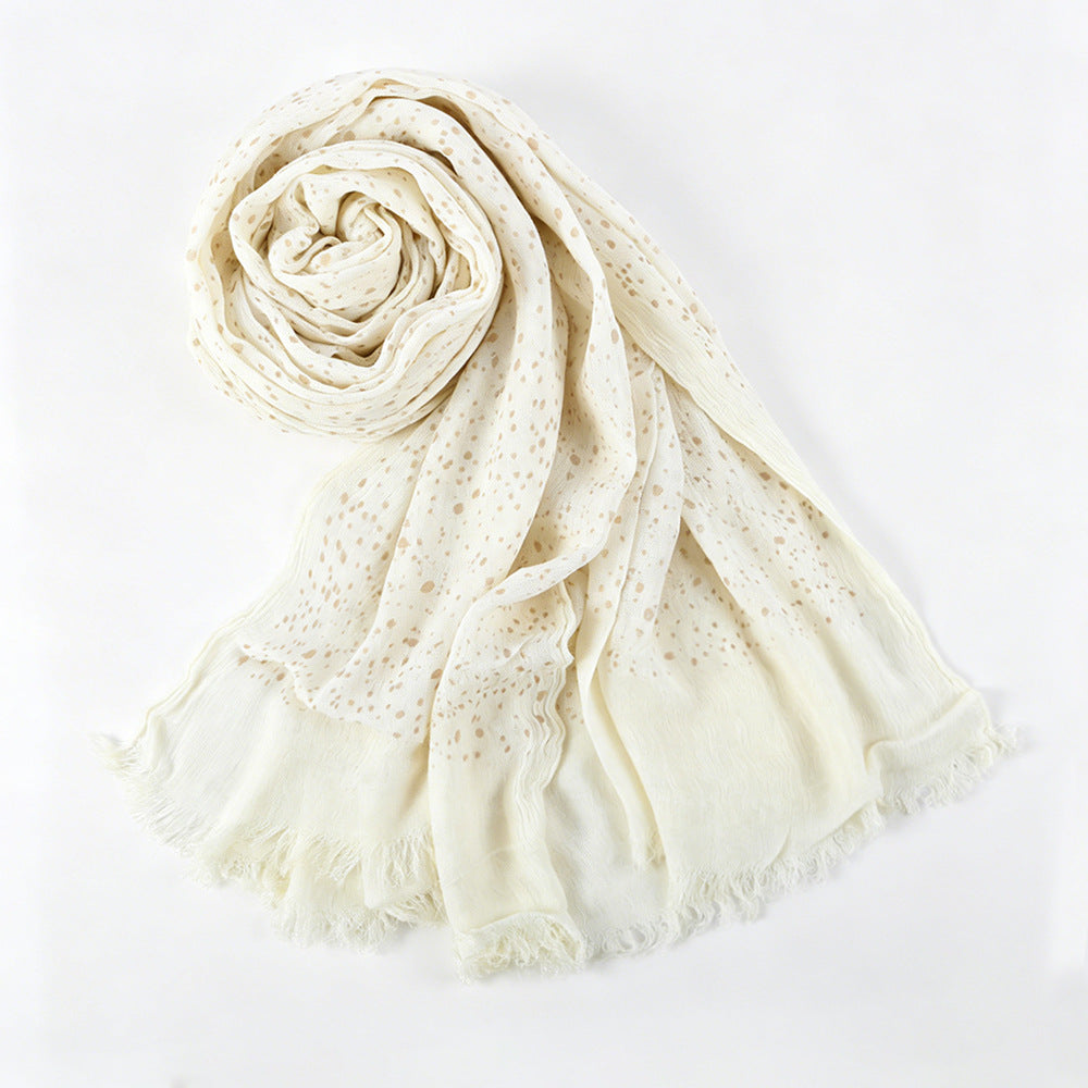 WJ197  Plain Polka Dot Polyester Crinkle Hijab with Short Fringe