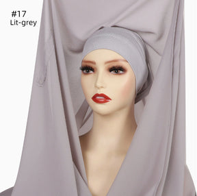 VS911 Solid Color Chiffon Hijab with Undercap Instant Hijab and Magnet Buckle, Anti-Fall All-Match Scarf