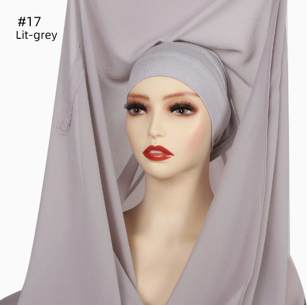 VS911 Solid Color Chiffon Hijab with Undercap Instant Hijab and Magnet Buckle, Anti-Fall All-Match Scarf