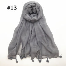 ND06  Plain Polyester Flat-Finish Tassel-End Hijab