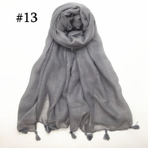 ND06  Plain Polyester Flat-Finish Tassel-End Hijab