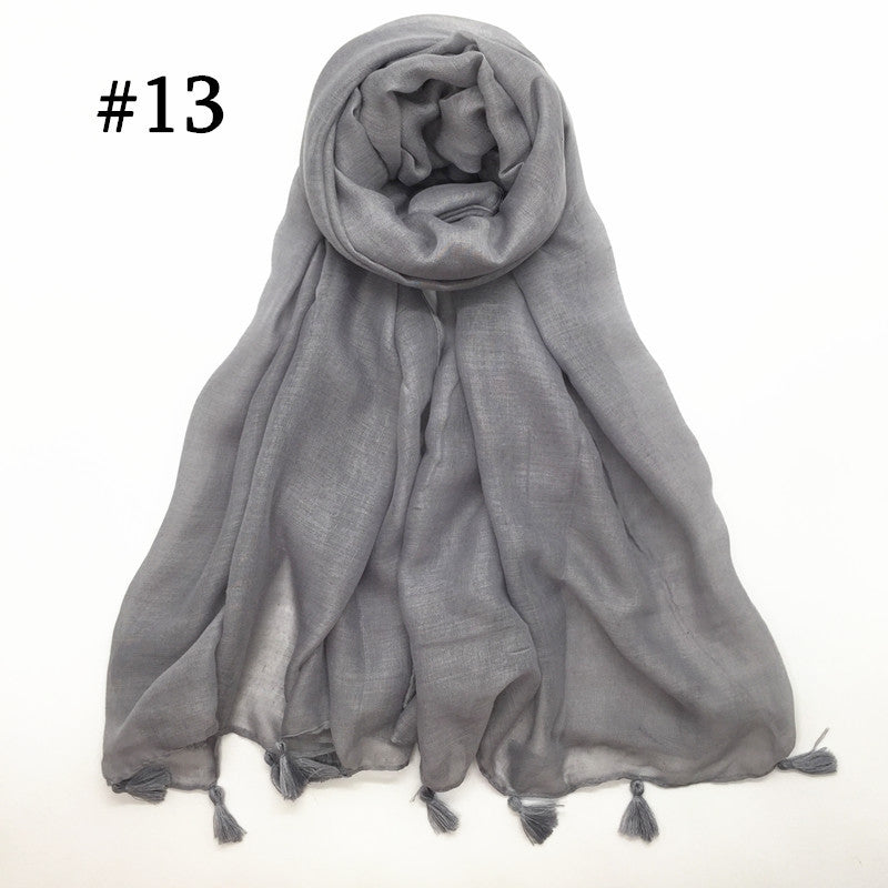 ND06  Plain Polyester Flat-Finish Tassel-End Hijab