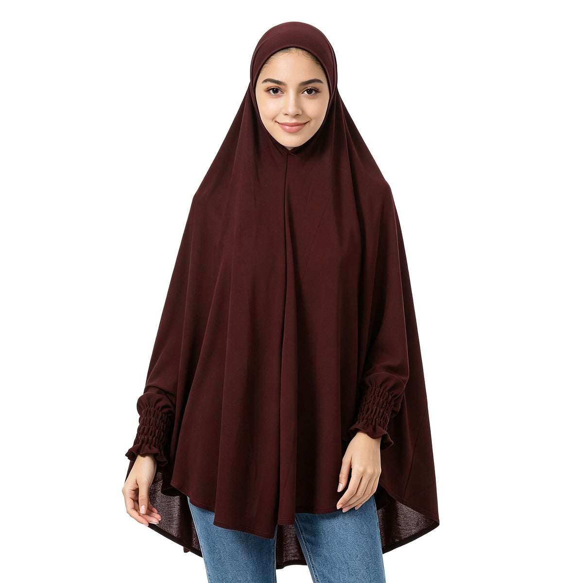 22201-22210  Plain High-Stretch Polyester Ruffled-Edge Sleeve Hijab