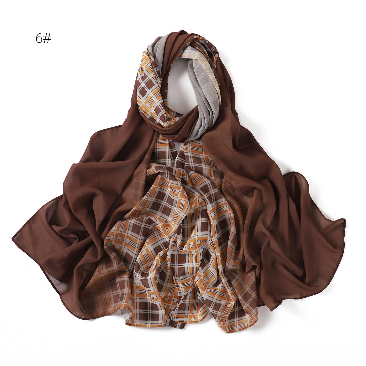 YZ209 Pearl chiffon solid color plus plaid hand-painted gradient gauze scarf sunscreen shawl hijab  hijab/tudung  printed hijab  printed scarf