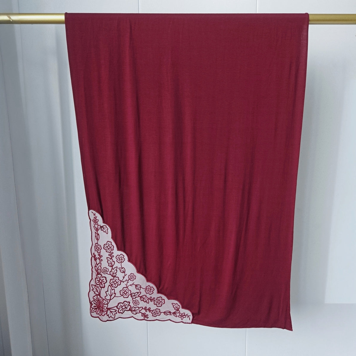 JBCX001  Plain Bamboo Fiber Jersey Hijab with Embroidered Lace