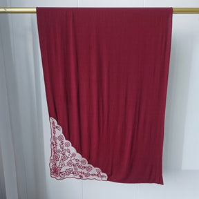 JBCX001  Plain Bamboo Fiber Jersey Hijab with Embroidered Lace
