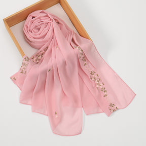 VE122  High-Quality Plain Elastic Chiffon Hijab with Embroidery