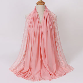 珍珠 边 Plain Chiffon Lace Hijab - Color Option