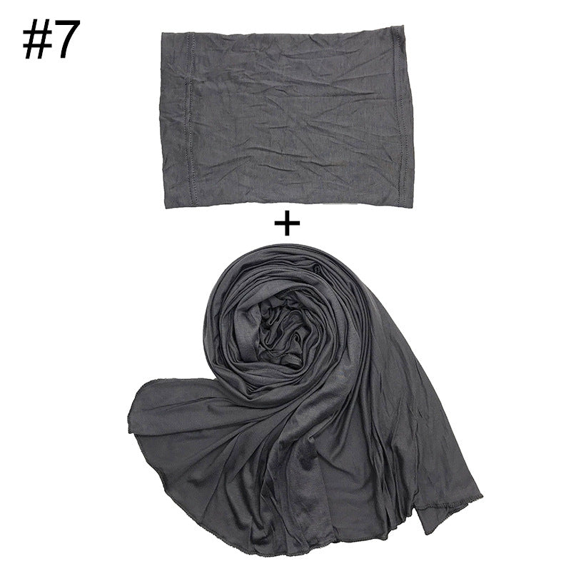 ND472  50*170cm  Small Size Plain Cotton Mercerized Cotton Soft Hijab with Undercap Set